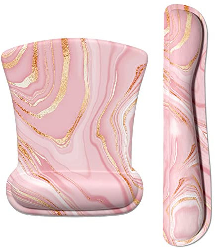 ITNRSIIET Mouse Pad Wrist Support Keyboard Wrist Rest Pad Ergonomic Mousepad Non-Slip Memory Foam Keyboard Pad Easy Typing Pain Relief Perfect for PC Laptop Gaming Office,Pink Gold Marble