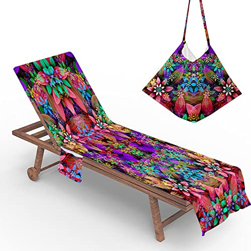 Morbuy Serviette de Plage pour Chaise Longue en Microfibre Imprimé Luxueux Coloré Pliable et Légère Housse Serviette avec Poches pour Transat Bain de Soleil Jardin (Jardin Rose,73x210cm)