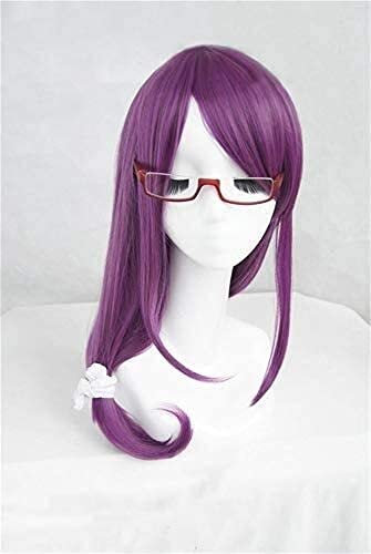 ydound Anime Coser Wig Tokyo Ghoul Guru Rize Kamishiro Lang Wavy Lila Cosplay Perücke + Perücke + Hitzebeständige Brille, hitzebeständiges Kunsthaar
