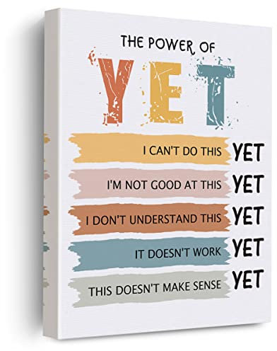 Motivational the Power of Yet Leinwand-Poster, Malerei, Wandkunst, Wachstumsmindset, Kunstwerk, gerahmt, fertig zum Aufhängen, für Klassenzimmer, Büro, Dekoration, 30,5 x 38,1 cm