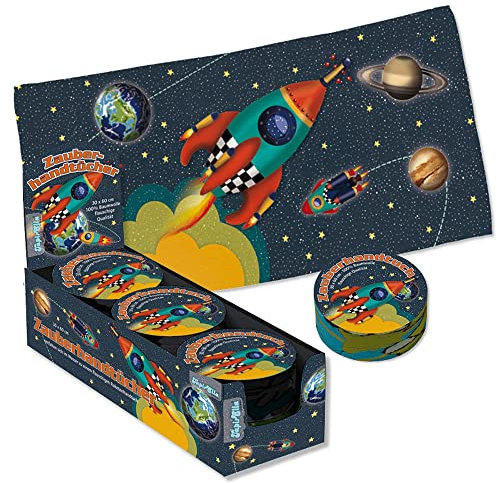 itsisa Magisches Handtuch Weltraum Rakete 60x30 cm - Zauberhandtuch, Kinder Handtuch, Kindergeschenk, Weltall, Adventskalender