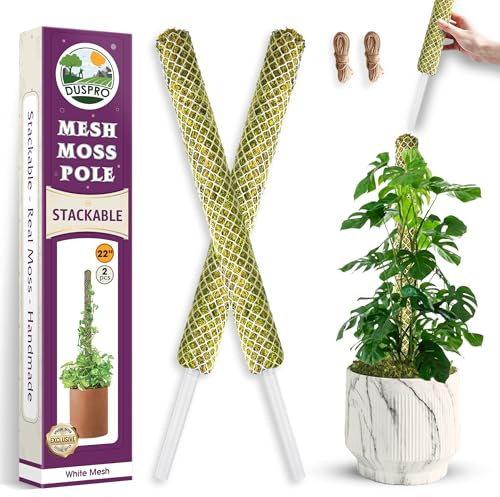 DUSPRO Stackable Mesh Moss Pole for Plants Monstera Potted Plant Stakes for Indoor Plants Extendable Plant Pole Moss Sticks for Plants Climbing Vine Supporting Monstera Trellis 2Pack 22''