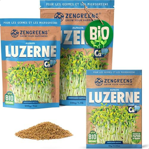 ZenGreens® - Semi di erba medica biologico - Scegli tra 10g, 200g e 500g - Germogli di erba medica - Germinazione superiore al 97% - Microgreens