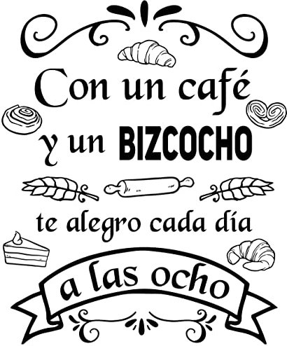 Pegatina Decorativa Cocina Restaurante Bar. Vinilo para cocina y cafetería restaurante. Decoración cocinas pegatinas pared (CON UN CAFÉ Y UN BIZCOCHO, 20cm (ancho) x 30cm (alto))