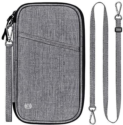 ENONEO Wasserdicht Reisepass Tasche Familie Reisepass Brieftasche RFID Reisepass Etui Reisepasshülle Groß Ausweistasche Reiseorganizer Dokumente,für 8-10 Pässe Flugticket Kreditkarte (Hellgrau)