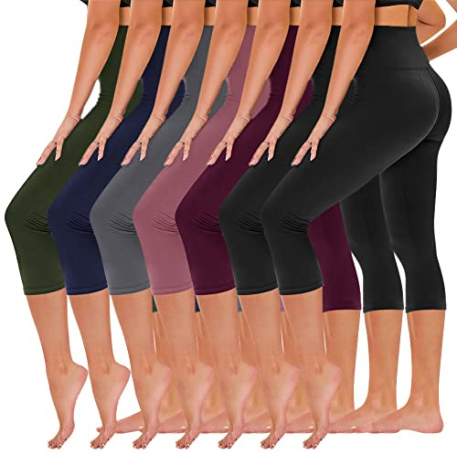 TNNZEET 7 Pack Leggings for Women - High Waisted Yoga Pants Black Leggings Women Full Length & Capri