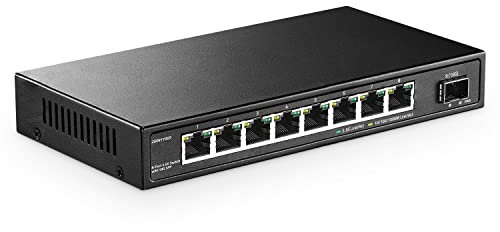 YuLinca Switch di rete a 8 porte 2.5G con SFP 10G, 8 porte 2.5GBASE-T, compatibile con dispositivi 10/100/1000 Mbps, switch Ethernet plug & play senza ventola