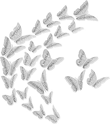 Molain 3D Schmetterlings Wandaufkleber, 36 Stück 3 Größen 3D Schmetterling DIY Dekorationen Wandaufkleber Art Decor Crafts abnehmbare Schmetterlings Wandaufkleber Schmetterling (Silber)
