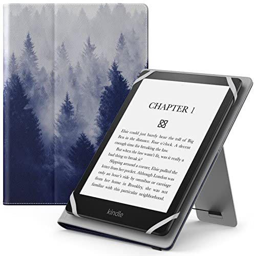 MoKo Étui Universel pour 6 6.8 7 Kindle eReaders Fire Tablette-Kindle/Kobo/Voyaga/Lenovo/Sony Kindle E-Book E-Reader Tablette, Coque en PU avec Support Réglable et Dragonne, Forêt Grise