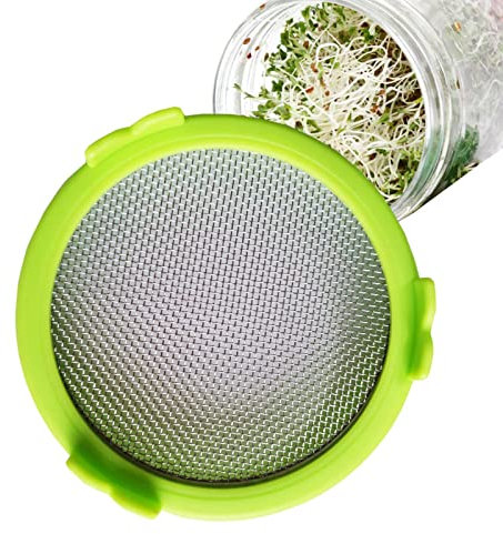Keimgläser mit Siebdeckel - Wide Mouth Mason Jars Deckel,Weithals-Einmachgläser aus Edelstahl, Keimungsset, Sprossenmacher, Wasserschale, Bohnensprossen, Brokkolisamen, Alfalfa, Salat