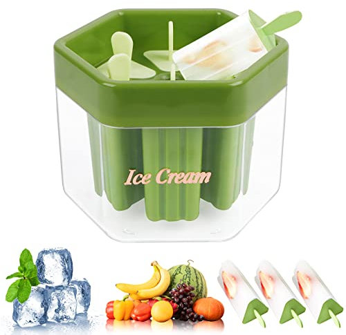 Eisformen Silikon 6 Stück Eisformen Eis am Stiel Wiederverwendbar DIY Eis Selber Machen Formen BPA Frei Eisformen Mini Eis am Stiel Formen für Kinder, Baby und Erwachsene (Sechseckig - 6 Eislutscher)