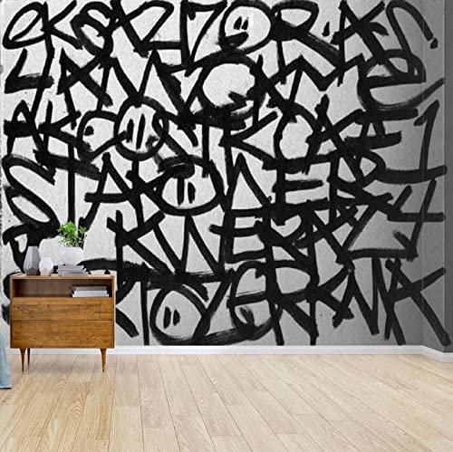 Fototapete 3D Tapete Schwarzes Und Weißes Graffiti Fototapete 3D Effekt Wandtapete Vliestapete Wandbilder XXL Wanddeko Tapeten