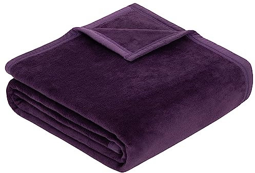 Ibena Berlin Premium Decke 150x200 cm - Baumwollmix kuschelig, warm & waschbar, Kuscheldecke einfarbig lila