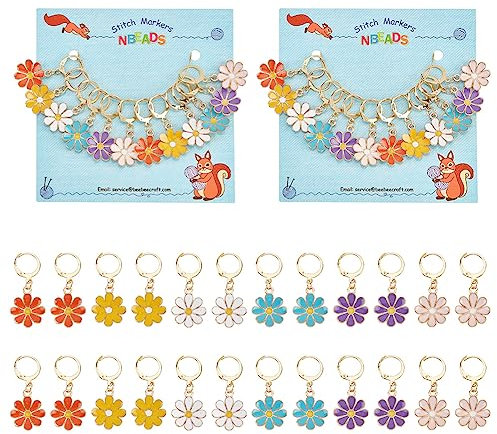 nbeads 24 Stück 6 Farben Maschenmarkierer, Legierung Gänseblümchen Blume Emaille Crochet Charms Stitch Marker Stricken DIY Geschenk für Stricken Weben Nähen Zubehör Quilten Schmuckherstellung