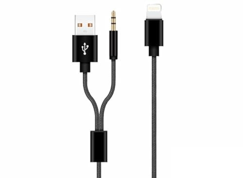 MOVE Cavo audio 2IN1 Lightning Connector TO Jack 3,5mm + TYPEA [Connettori in Metallo, cavo rinforzato cordato] Ideale per collegare ad impianti audio dotati di jack3,5mm il vostro smart