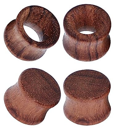 Longbeauty 4 Stück Set Holz Flesh Tunnel Plugs Set Ohr Piercing Schmuck, Braun, 10mm