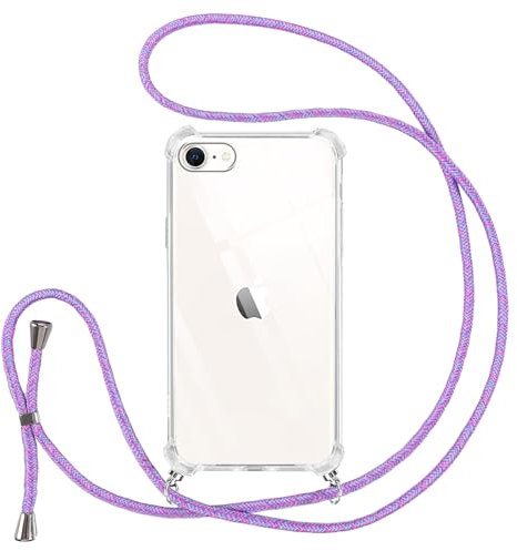 Vauki Collier Coque pour iPhone 8/iPhone SE 2020/iPhone 7/SE 2022 avec Cordon, Transparent Silicone TPU+PC Bumper Protection Étui Housse Lanyard avec Sangle Réglable Chaîne Case pour iPhone 8, Violet