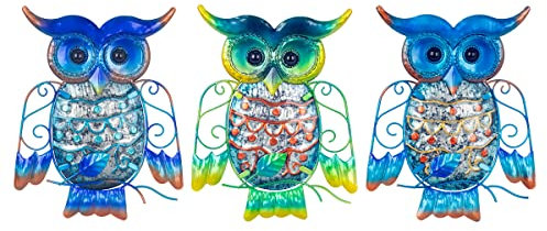ROCKING GIFTS Wanddeko Eule X3 Farben, Metall, 15X20 cm, Natur
