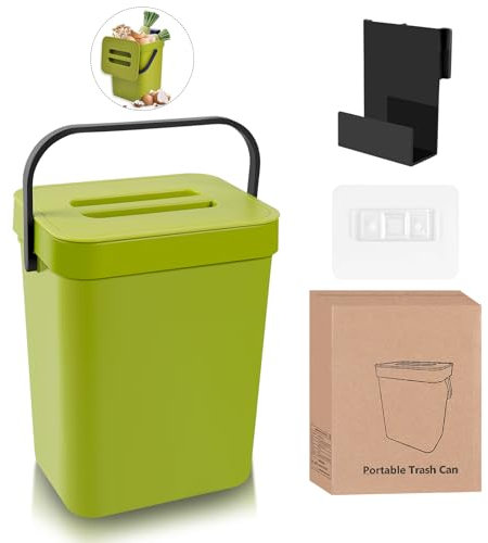 AIVORO Contenedor de compostaje para Cocina, 3L Cubo de Basura Orgánico Sostenible para Cocina Resistente a los Olores, Incluye 4 Rollos de Bolsas de Basura Orgánicas (Verde)