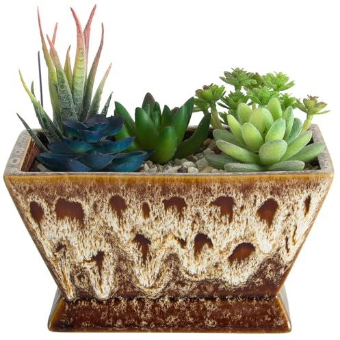 ARTKETTY Grands Pots de Fleurs Succulents Avec Drainage - Céramique Pour Intérieur et Extérieur, Cactus, Plantes Bonsaï - Émaillés Pour Décoration de Bureau, Rebord