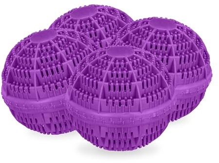 Relaxdays 4 Bolas Lavandería Ecológicas, para Lavadora, hasta 1000 Lavados, sin Detergentes, Piel Sensible, Violeta, 9 x 10,5 cm
