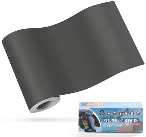 Nylon Selbstklebende Patches, OAZ 1 Rolle 10x160cm Selbstklebender Wasserdichte Reparatur Patch, Nylon Flicken Selbstklebend Dunkelgrau, für Zelte, Daunenjacke, Schlafsack, Tasche