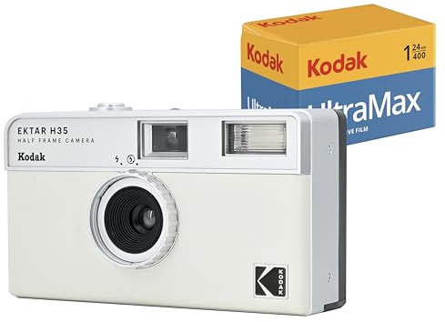 KODAK EKTAR H35 Cámara de Medio Formato 35 mm, Reutilizable, sin Enfoque, Ligera, fácil de Usar (película y batería AAA no Incluidas) (Pack Blanco con película de 24 exposiciones)
