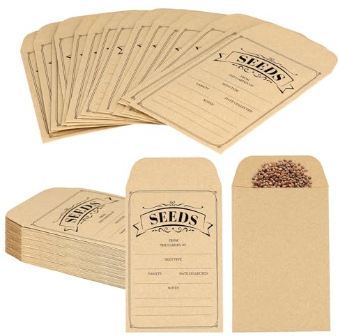 50St Samen Umschläge, 12x8cm Wiederverschließbar Selbstklebend Samenpakete Kraftpapier Samen Organizer für die Lagerung von Gemüseblumensamen