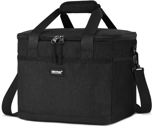 CALIYO Kühltasche 15L Faltbar & Tragbar mit Reißverschluss - Lunch Bag für Herren und Damen, Isolierte Lunchtasche für Arbeit, Schule, Picknick, Reisen (Schwarz)