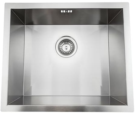 ENKI, Axia, KS045, Brushed Stainless Steel Kitchen Sink, 500mm x 430mm, Undermount or Topmount Fitting into Sink Unit, Kitchen Essential