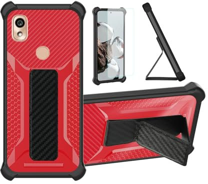 Aroepurt Hülle Für Kyocera Anshin Smartphone 5g Ky-51b Hülle Case Handyhülle Schutzhülle Cover [mit gehärtetem Glas-Screen-Protector] Hybrid [Folding Support Magnetic] [Frosted Anti-Fingerprint] Rot
