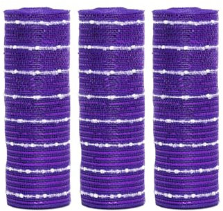 JStnana 3 Rollen lila Schneeball-Deko-Mesh-Band für Kranzherstellung, 25,4 cm x 9,2 m, Metallfolie, Jute, Deko-Mesh-Stoff für Bastelarbeiten, Weihnachtsbaumkranz, Girlanden und Dekorieren