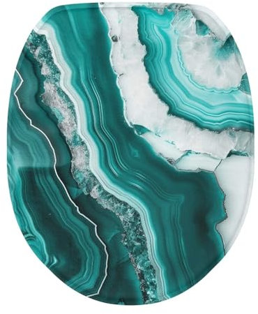 Luarisgur Marble Toilet Lid Cover Elongated Teal Oblong Toilet Seat Cover Soft and Absorbent Toilet Toilet Seat Lid Covers for Bathroom Decorative Washable Toilet Lid Covers Accessories