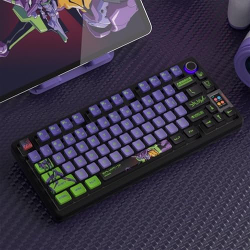 DucKey Evangelion Durchscheinende Tastenkappen, Mechanische Gaming-Tastatur, Eva, Anime, OEM-Profil, PBT+PC-Tastenkappe(EVA-01)