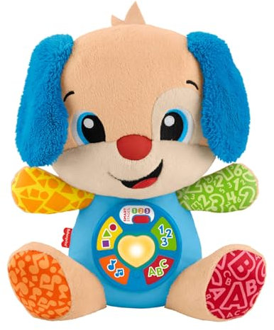 Fisher-Price Laugh & Learn Perrito con Smart Stages Peluche musical de aprendizaje con Smart Stages para bebés a partir de 6 meses, versión multilingüe: Italiano, Español, Portugués, Inglés, JFD26