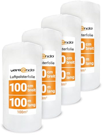 versando 4x Premium Luftpolsterfolie 100m x 1m für Versand, Verpackung, Umzug Noppenfolie Bubble Wrap LPF Rolle