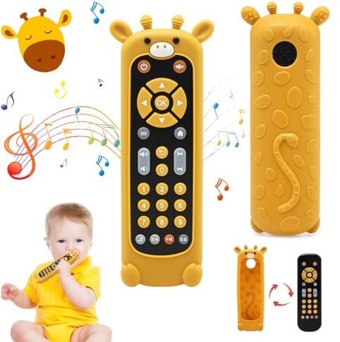 LEADSTAR Mando Juguete para Bebés,Juguetes Musical Bebes 6-12 Meses,Juguete Mando TV Niños 1 Año con Luz y Funda de Silicona para Mordedor,Juguetes Educativos para Aprendizaje