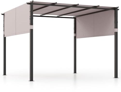 HOMASIS 305 x 305 cm Pergola, Gartenpavillon mit 2 einziehbaren Überdachungen, wasserdichter Paviilon mit Sonnenschutz, Gazebo mit Metallrahmen & 8 Erdnägeln, Gartenzelt für Garten Terrasse (Grau)