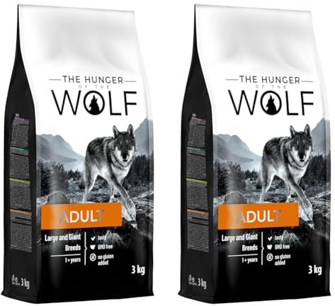 The Hunger of the Wolf Hundefutter für ausgewachsene Hunde großer und sehr großer Rassen, Trockenfutter mit Huhn gut für die Gelenkgesundheit - 3kg (Packung mit 2)