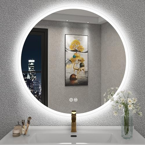 S'bagno Redondo-Espejo-Baño con-Luz 60 cm, Espejo LED Baño con Antivaho, 3000K/4000K/6500K, Regulable, Cristal Templado HD, Función de Memoria, IP44