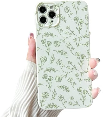 NITITOP Compatible with iPhone 11 Pro Max Case Cute for Women Girl Vintage Flower Floral Leaves Pattern Trendy Slim Fit TPU Silicone Shockproof Girly Fashion Protective Phone - Green