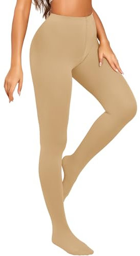 RSLOVE Collant Femme 80 Den - Pantyhose Opaques Confort Bas Taille Haute Beige L