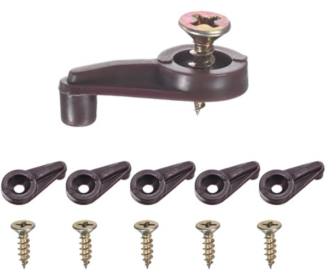 M METERXITY 50 Pack Glass Retainer Clips, Offset 4mm Plastic Glass Panel Retainer Clips Bracket Screen Door Clips W Screws for Fixing Mirror/Glass/Cabinet/Doors/Windows [Cylindrical, Brown]