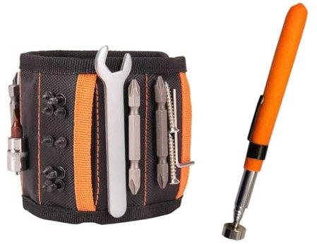 Magnetic Wristband for Screws - DIY Tools Gadgets for Men Dad, Christmas Birthday Gifts for Him Husband, Secret Santa Stocking Fillers, 2025 Xmas Presents Ideas(Inc.Telescopic Magnetic Pick up Tool)