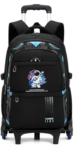 Amythe Schulrucksack mit Rollen für Jungen, 28L Rucksack Trolley für Kinder Teenager, 16 Zoll Lässiger Schultasche für Jungen Schultrolley für Schule Freizeit Reisen, 6 Rädern, Schwarz