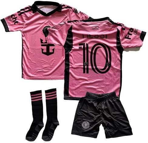 Miami #10 Maillot de football pour enfant, rose 2025-26, nouvelle saison, ensemble avec short, chaussettes et bracelet, cadeau, maillot de sport, jersey d'entraînement de football (4-13 ans), Rose