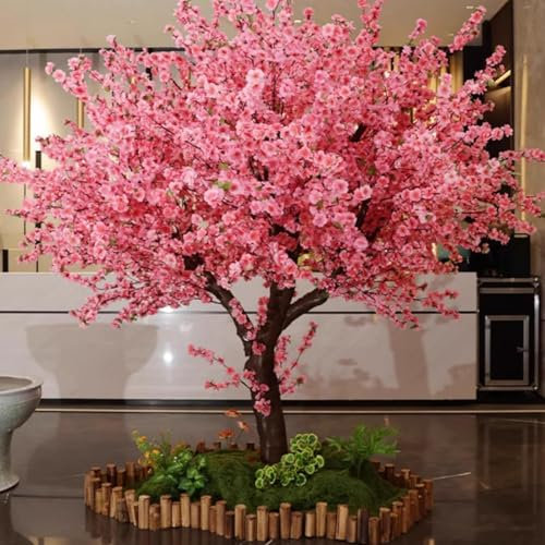 Albero Di Ciliegio Artificiale Con Foglie, Ciliegio Fatto A Mano, Albero Di Ciliegio Artificiale Albero Dei Desideri Finto Rosa, Albero Di Ciliegio Finto Fatto A Mano, Fiori Rosa,Round-1.2x0.8m