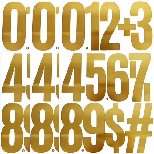 6 Inch Gold Number Stickers,30 Pieces Self Adhesive Large Alphabet Symbol Sticker for Door,Mailboxm,House,Cars,Trucks,(6 Sheets Gold)