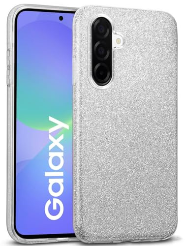 Verco Schutzhülle für Samsung Galaxy A56 5G Case, Glitzer Motiv Handyhülle für Samsung A56 5G Hülle Silikon TPU Cover, Silber