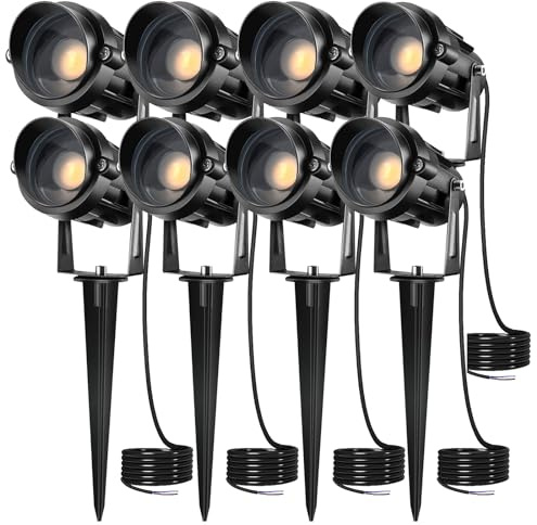 AHOTSUK Iluminación exterior LED para jardín Spotlights Iluminación exterior Pin de jardín Fuente de alimentación 7W 12V 24V Baja tensión Iluminación paisajista impermeable IP66 8pack